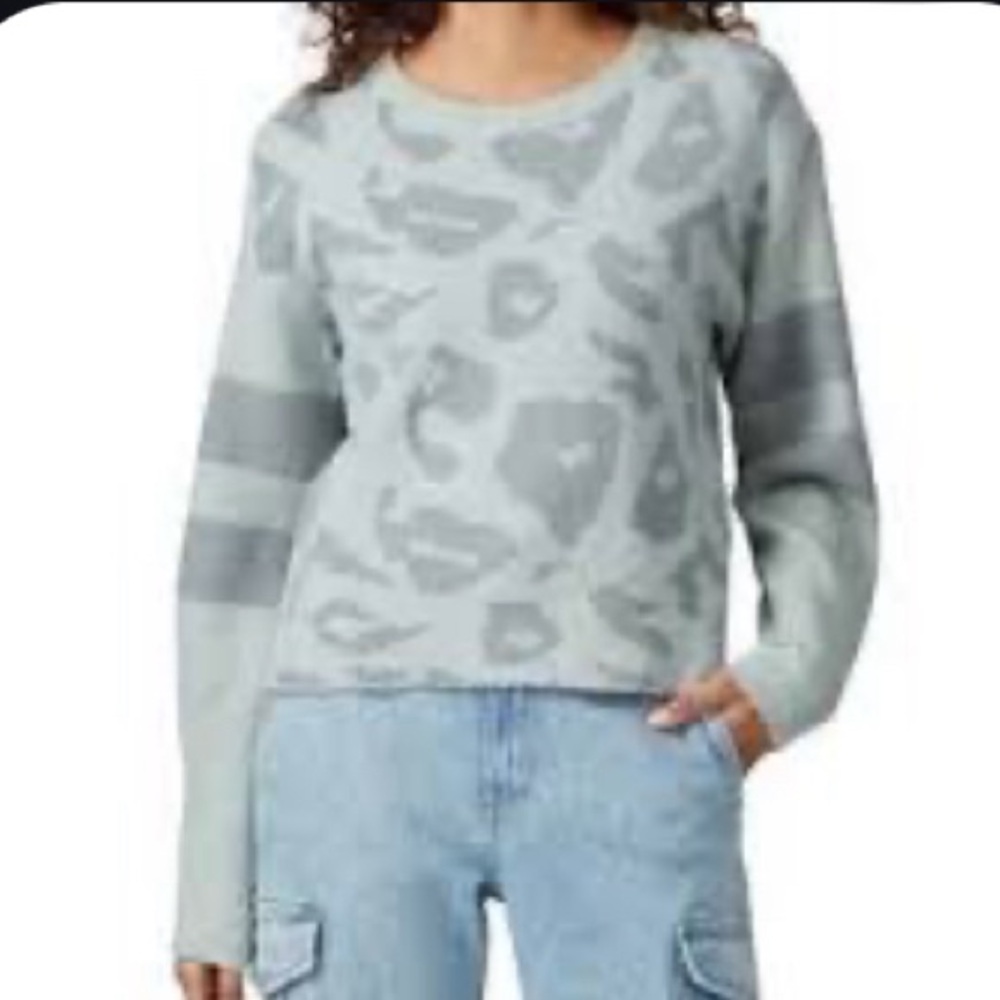 John + Jenn Gray Animal Print Crew Neck Sweater